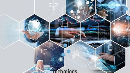 Bild mit Wabenstruktur, symbolischen Händen die arbeiten